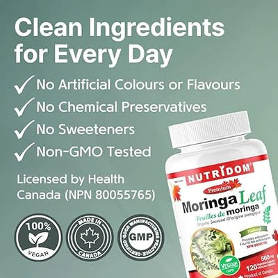 Nutridom Organic Moringa Leaf 500mg 120 Capsules
