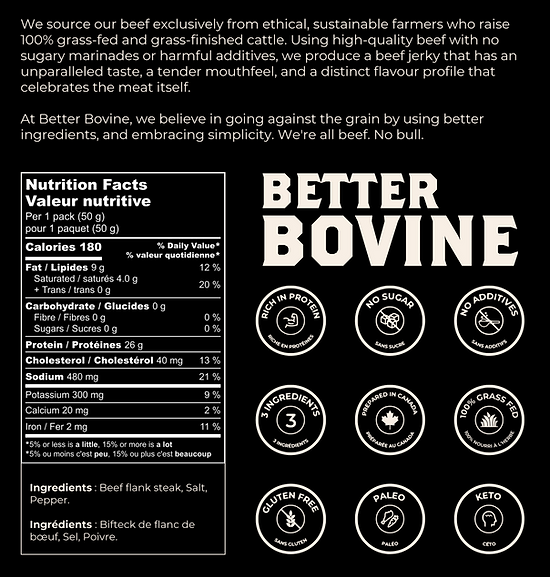 Better Bovine 100% Grass-Fed Beef Jerky & Sticks 50g