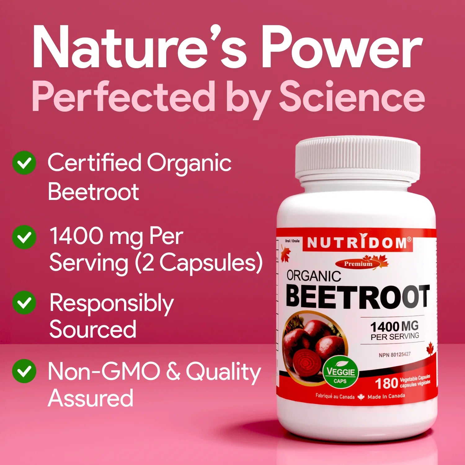 Nutridom Organic Beetroot 180 Capsules