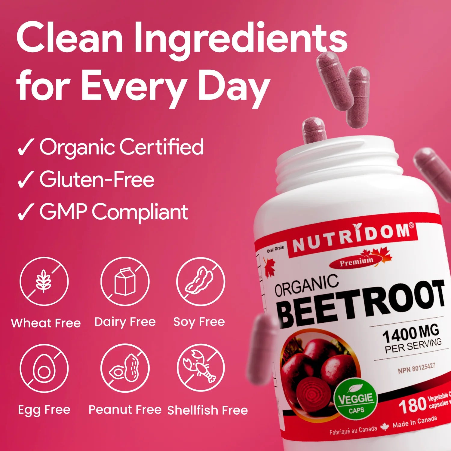 Nutridom Organic Beetroot 180 Capsules