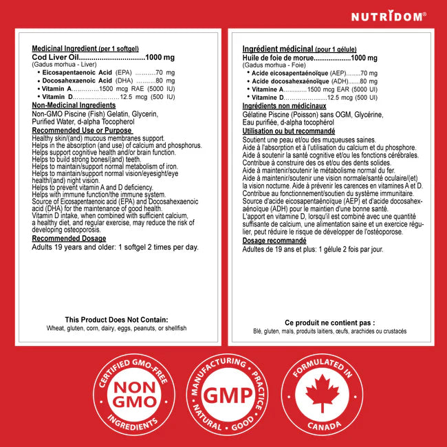 Nutridom Atlantic Cod Liver Oil 1000mg 120 Softgels