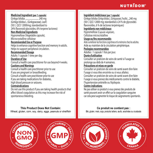 Nutridom Ginkgo Biloba 12000mg 60 Capsules