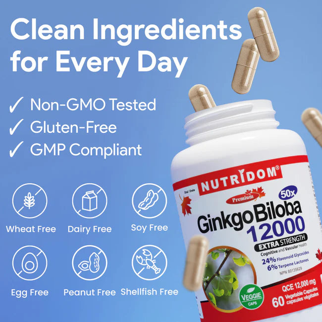 Nutridom Ginkgo Biloba 12000mg 60 Capsules