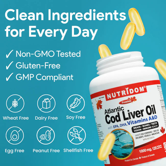 Nutridom Atlantic Cod Liver Oil 1000mg 120 Softgels
