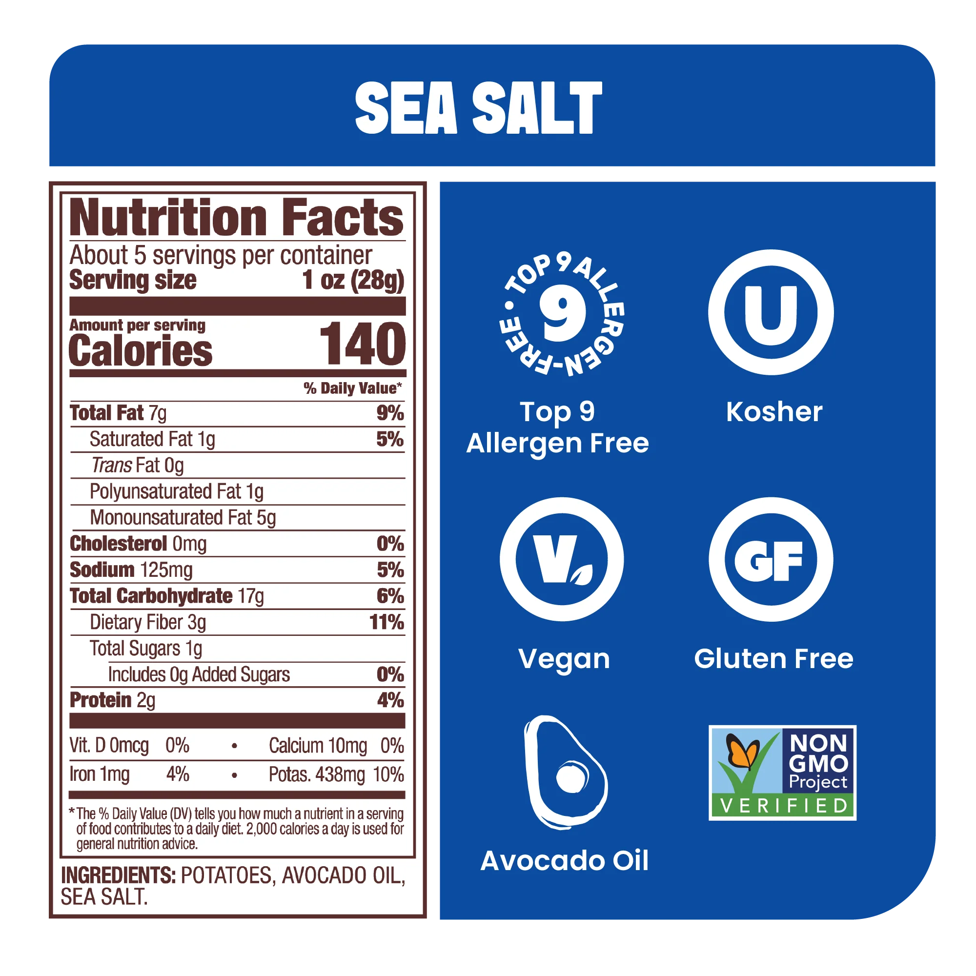 Jackson's Avocado Oil Kettle Cooked Potato Chips | Sea Salt 142g