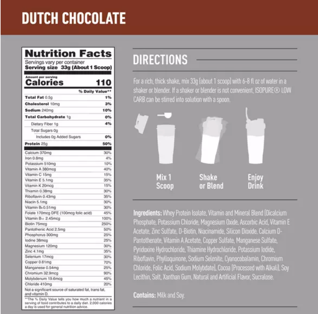 Isopure Zero Carb/Low Carb Protein 3LB