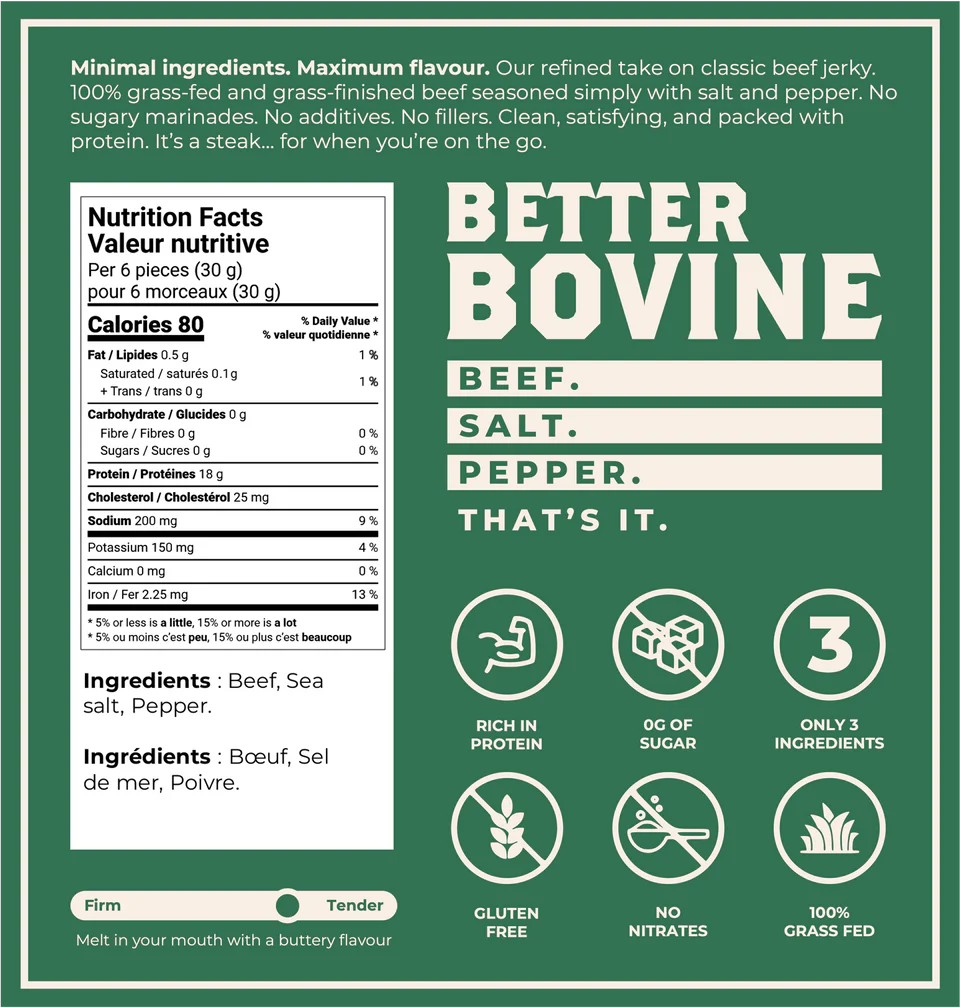 Better Bovine 100% Grass-Fed Beef Jerky & Sticks 50g