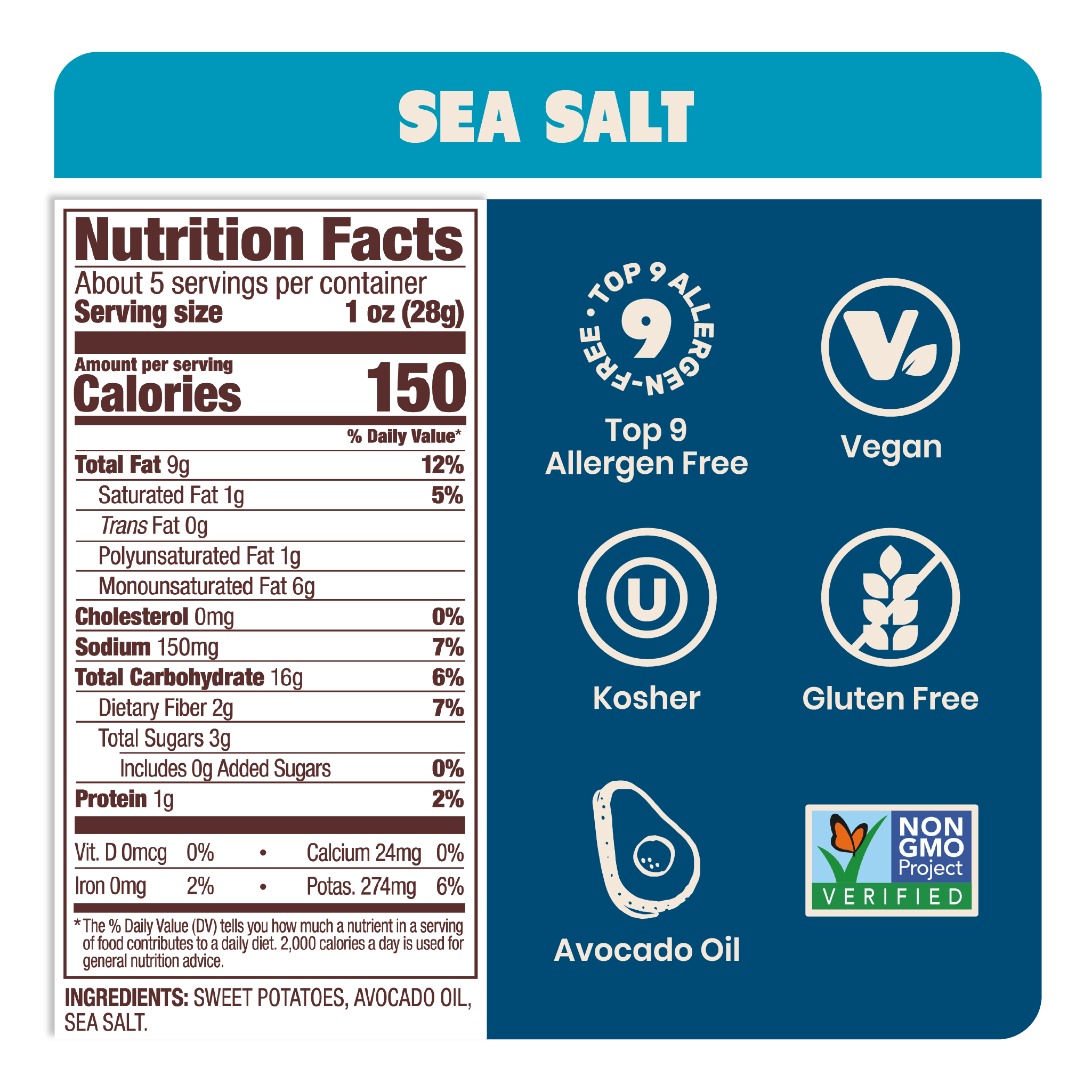 Jackson's Avocado Oil Sweet Potato Chips | Sea Salt 142g