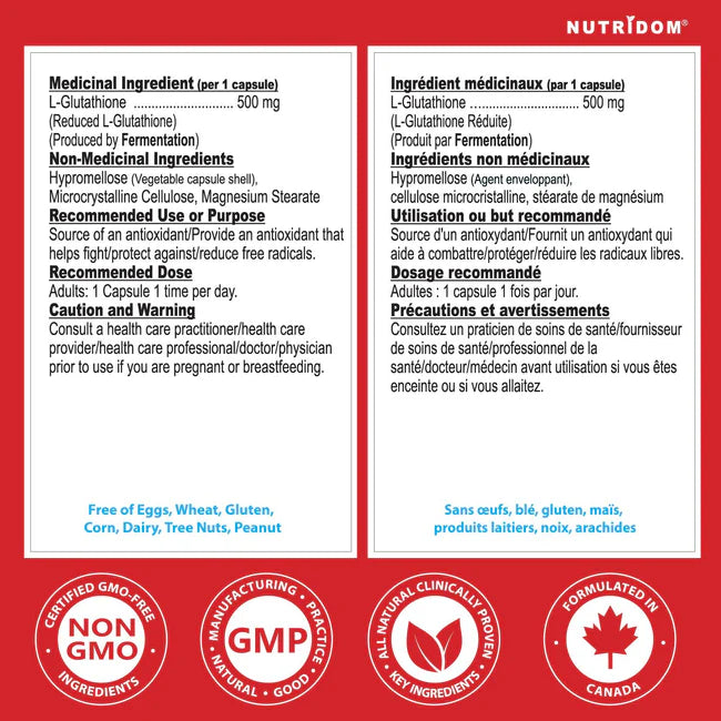 Nutridom L-Glutathione 500mg 60 Capsules