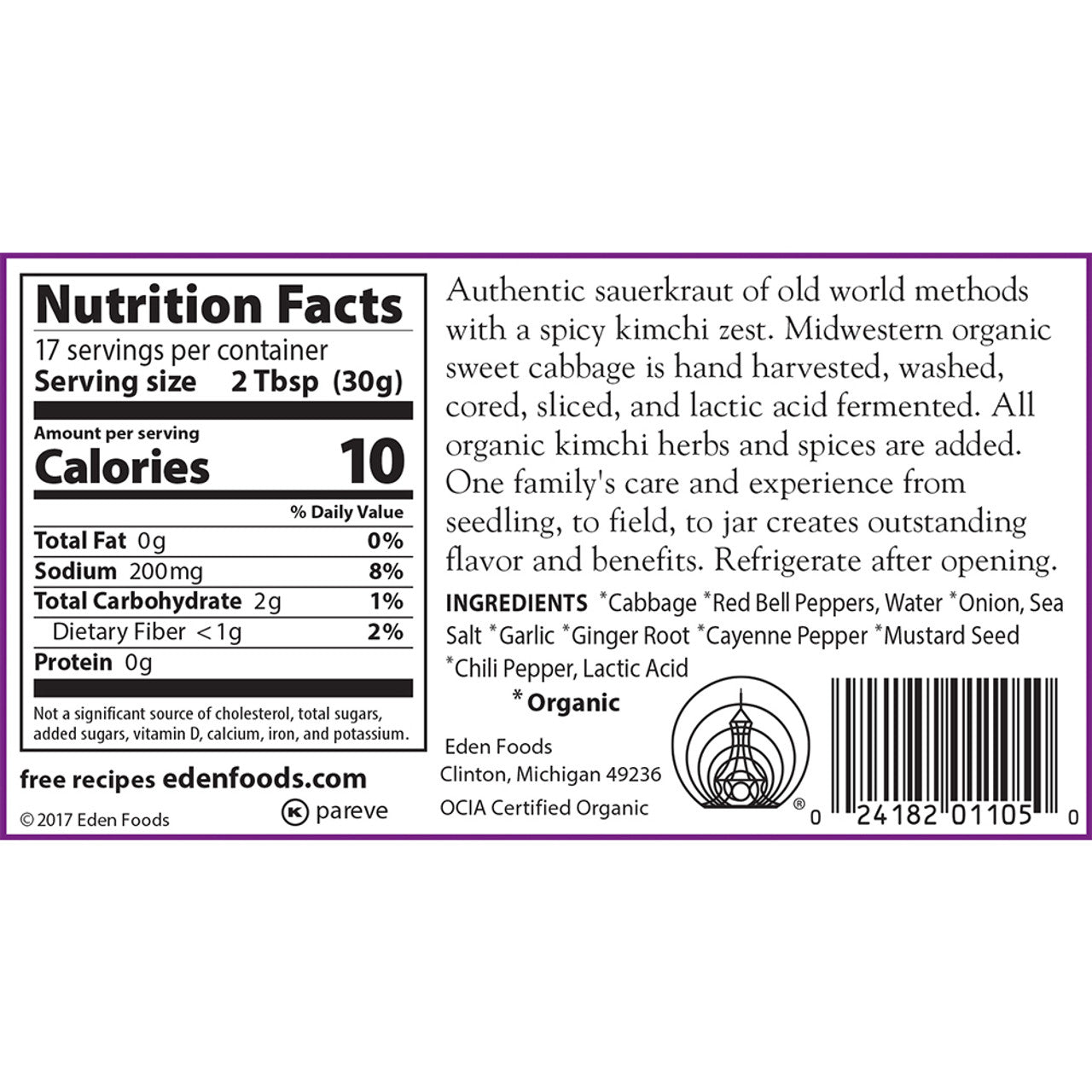 Eden Organic Kimchi Sauerkraut 447ML