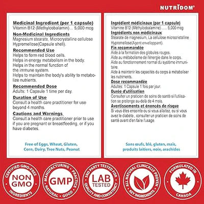Nutridom Vitamin B12 5000mcg 60 Capsules