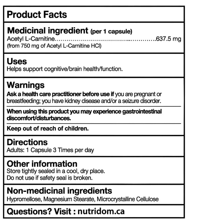 Nutridom Acetyl L-Carnitine 120 Capsules
