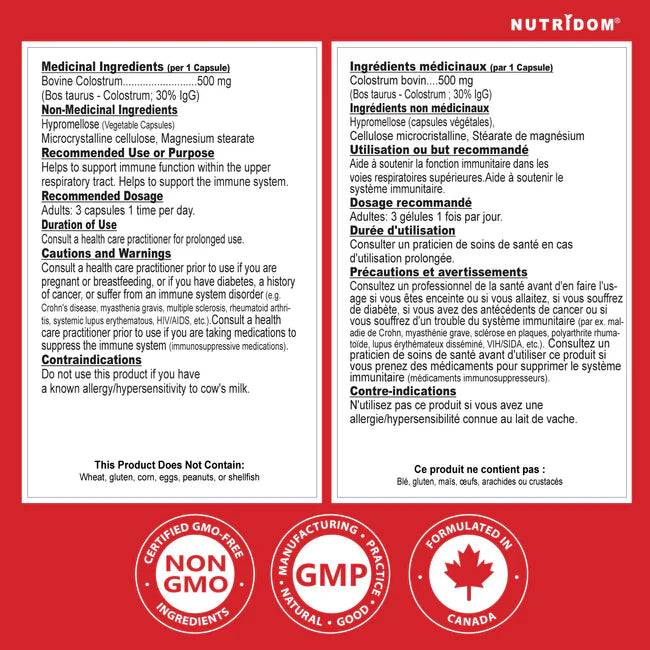 Nutridom Bovine Colostrum 500mg 60 Capsules