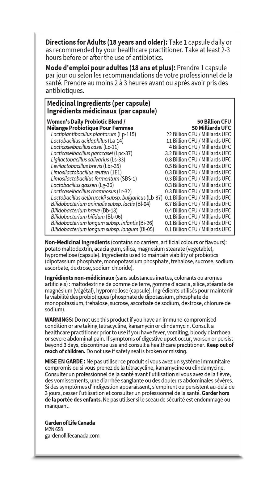 Garden of Life Women's Probiotics 50 Billion CFU 30 Capsules