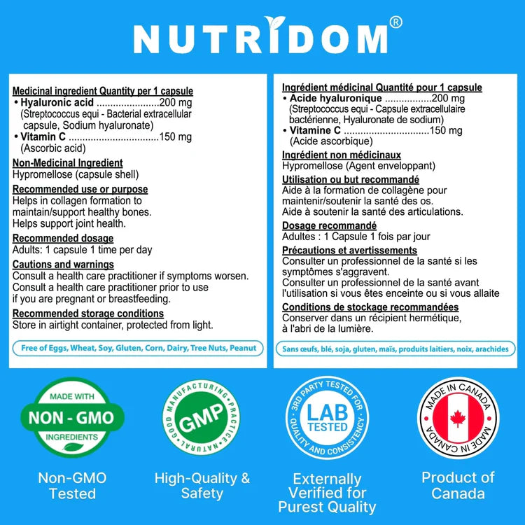 Nutridom Hyaluronic Acid 60 & 120 Capsules