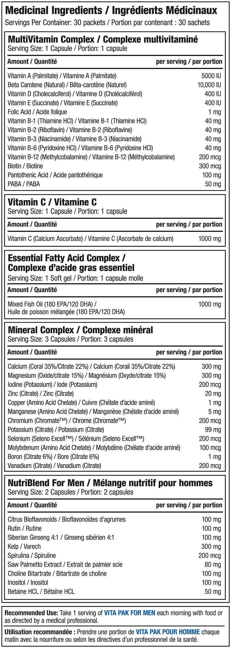 Proline Vita Paks Formulated for Men 30 Packets