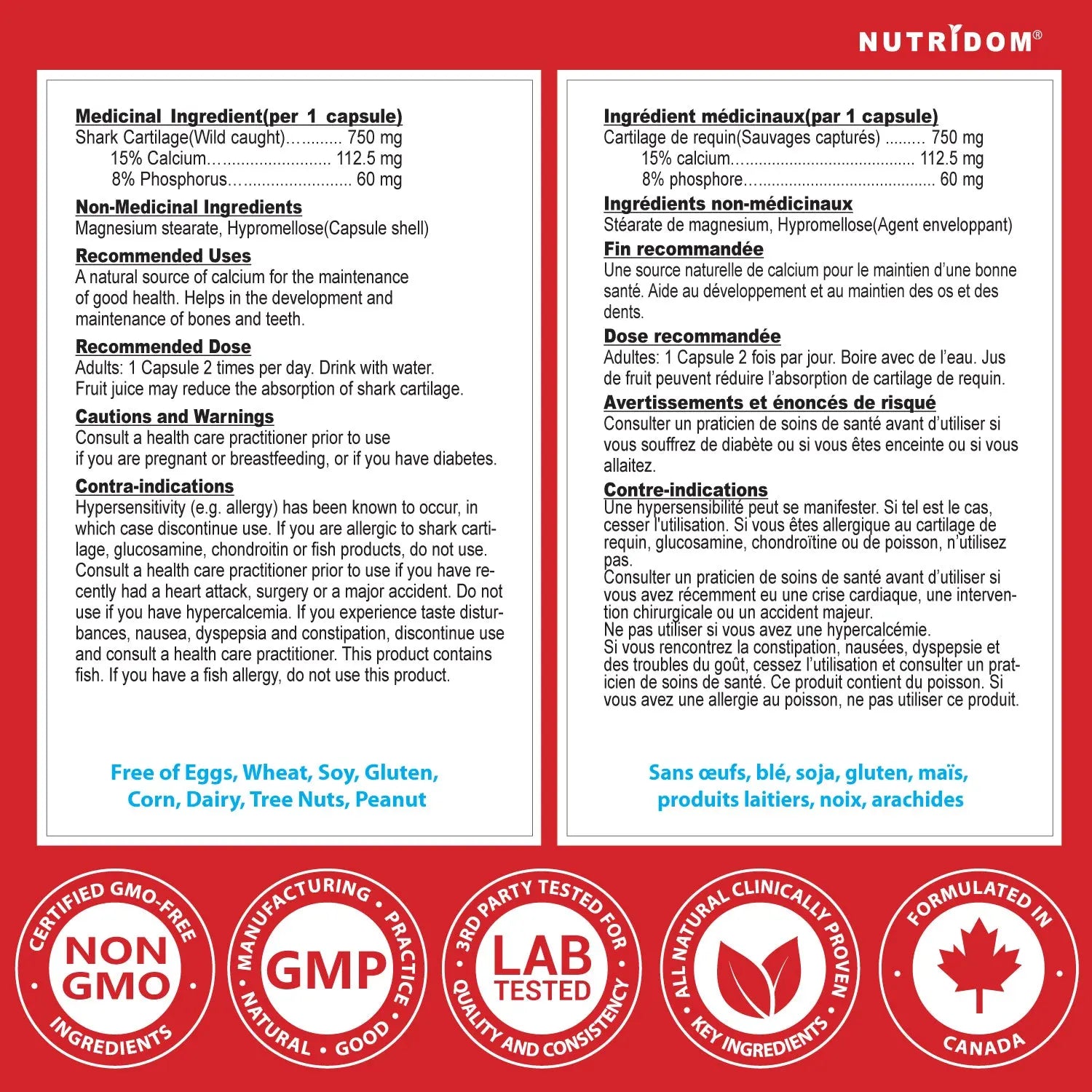 Nutridom North American Shark Cartilage 750mg 129 Capsules