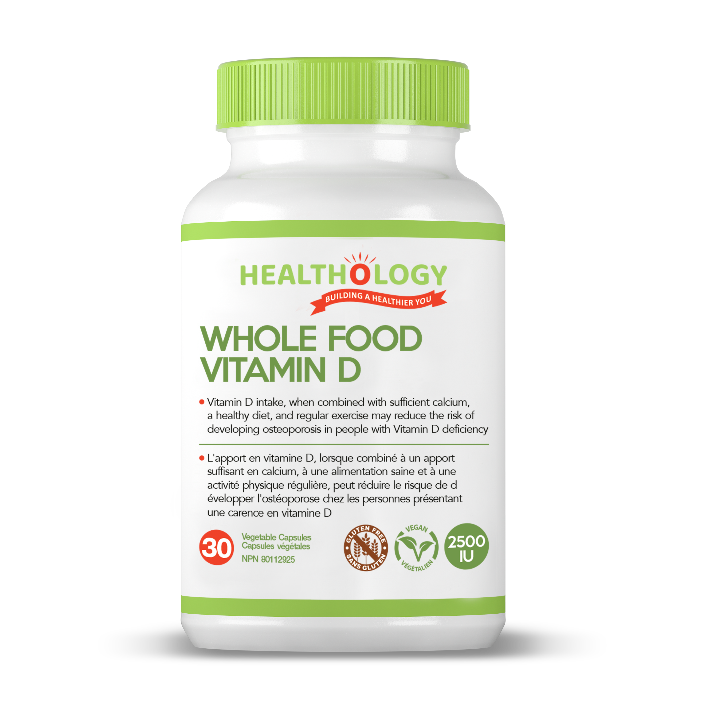 Healthology Whole Food Vitamin D 30 capsules (2500IU) & 60 Capsules (1000IU)