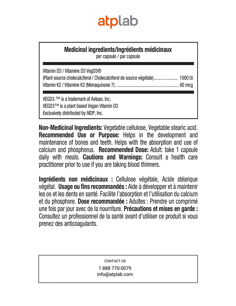 ATPLab Vitamine D3+K2 60 Capsules