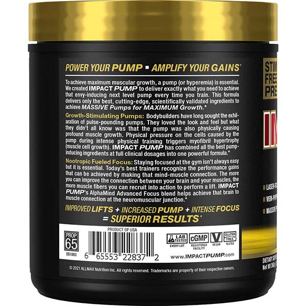 Allmax Nutrition Impact Pump Stim Free Pre Workout 30 Servings