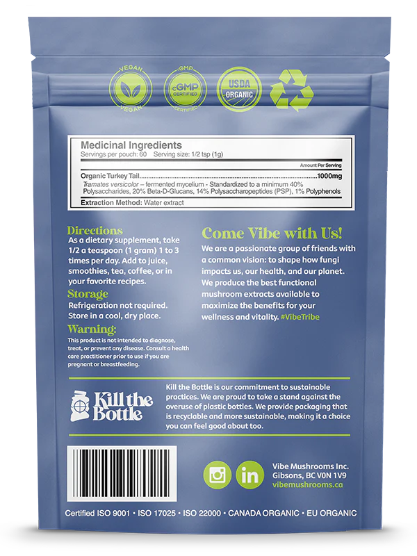 Vibe Mushrooms Turkey Tail 60 Capsules (Clearance)